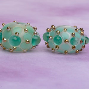 Sea Green Handmade Lampwork Glass Bead Pair