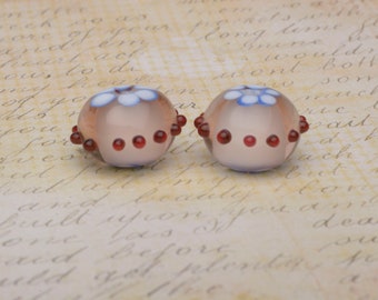 Peachy Pink and Ruby Red Handmade Lampwork Bead Pair