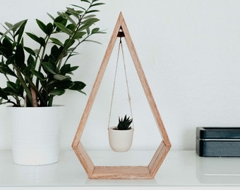 ORIGINAL Trending Hanging Diamond Planter for Succulents, Air Plants, Diamond Shelf, Wood Shelf