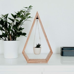 ORIGINAL Trending Hanging Diamond Planter for Succulents, Air Plants, Diamond Shelf, Wood Shelf