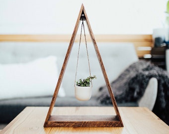 ORIGINAL Trending Hanging Triangle Planter for Succulents and Air Plants, Triangle Shelf, Wood Shelf