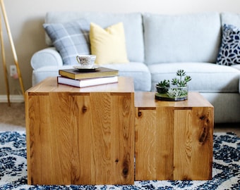 Modern Square Nesting Coffee and End Table Oak Walnut Hickory (Set of 2)