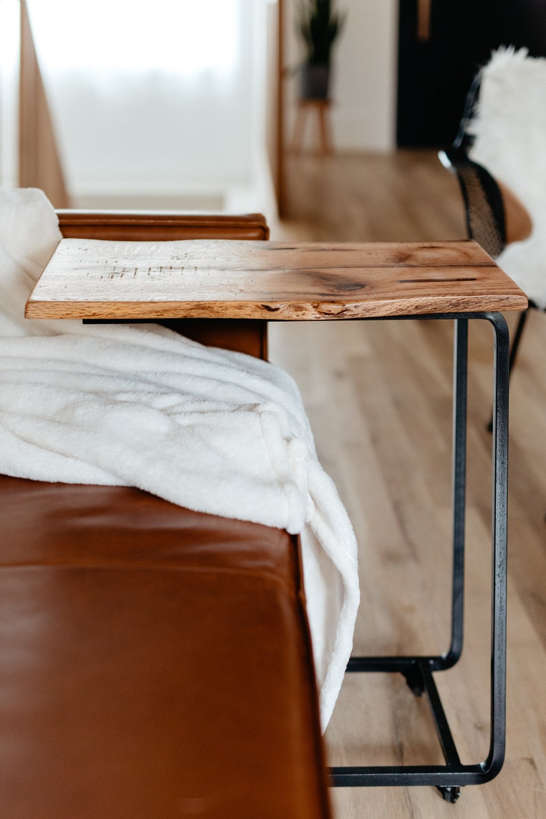 Live Edge Wooden C table with Rounded Steel Frame. End Table, Laptop table, TV Tray, Side Table image 2