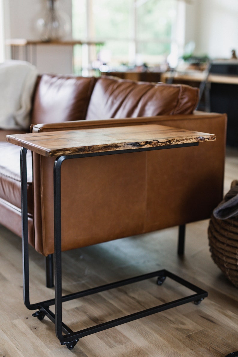 Live Edge Wooden C table with Rounded Steel Frame. End Table, Laptop table, TV Tray, Side Table image 3