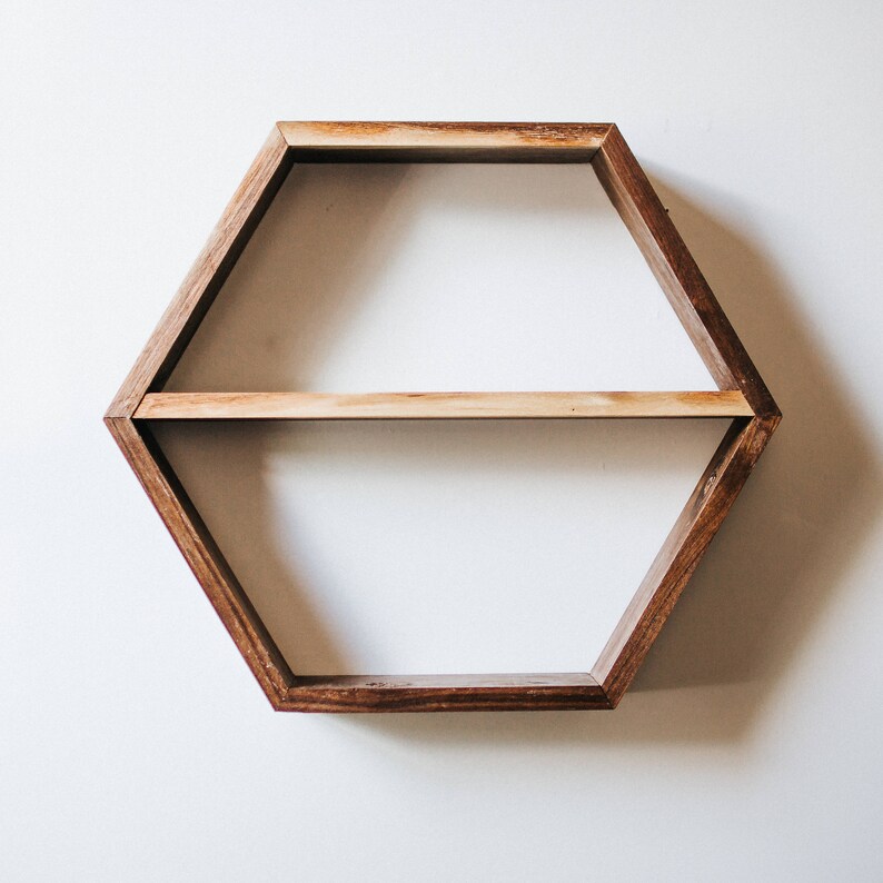 Floating Wood Hexagon Shelf With Divider Walnut Oak Etsy