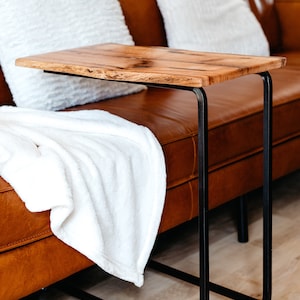 Live Edge Wooden C table with Rounded Steel Frame. End Table, Laptop table, TV Tray, Side Table image 1