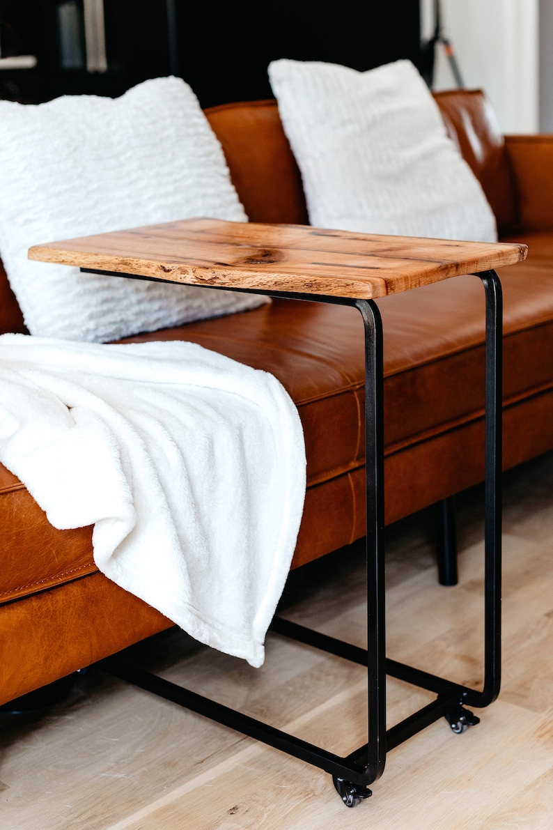 Live Edge Wooden C table with Rounded Steel Frame. End Table, Laptop table, TV Tray, Side Table image 1