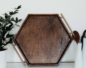 Gran bandeja hexagonal de madera para servir para fiestas Comedor Servicio de entretenimiento