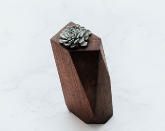 Modern Black Walnut Geometric Succulent Planter, Art Deco Design for House Plants