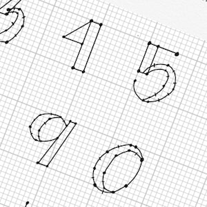Faux calligraphy cursive brush lettering cross stitch embroidery numbers and special characters font pattern