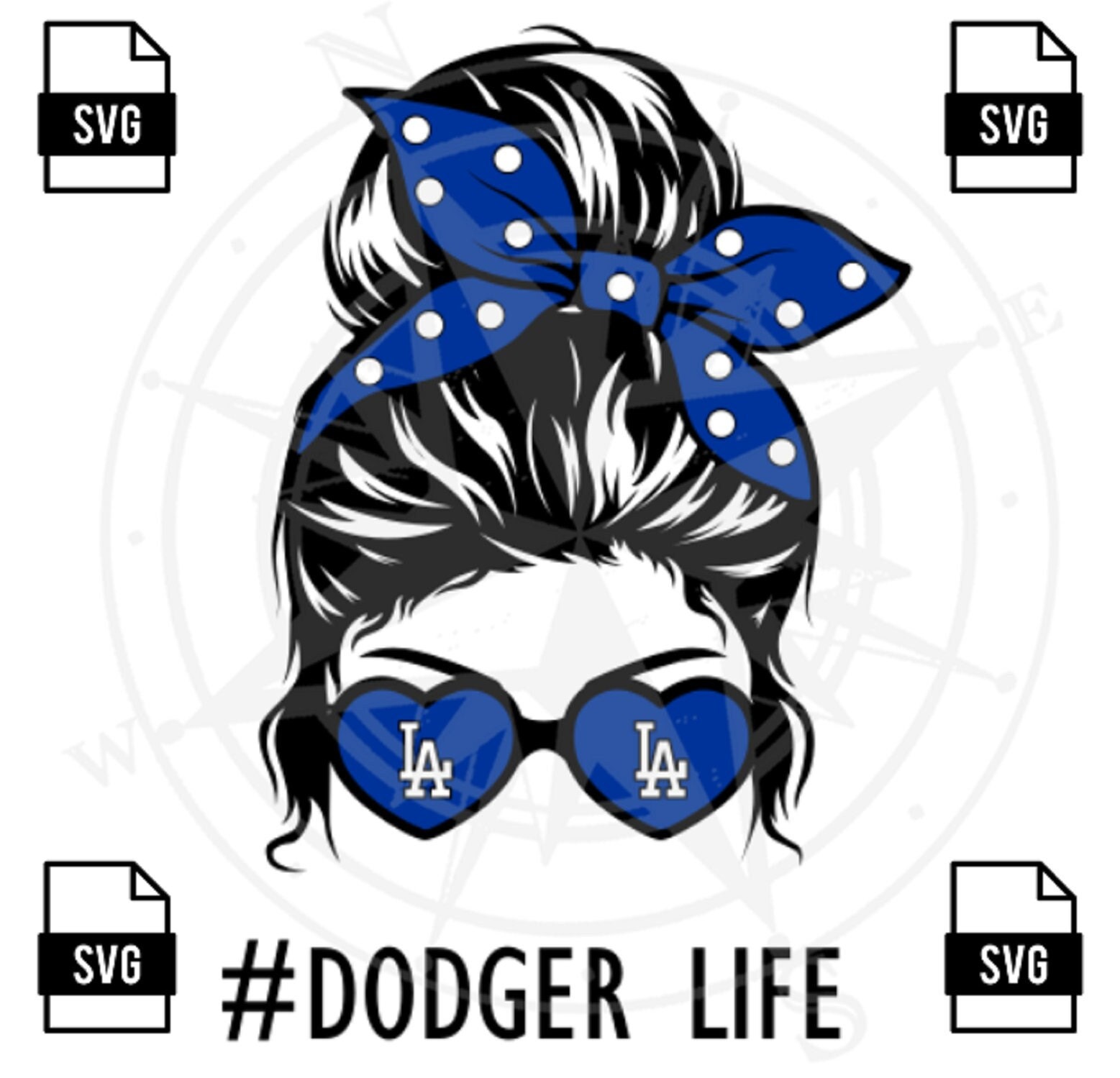 LA Dodgers Life Girl With Bun Layered SVG Digital Download