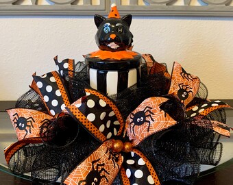 Deco mesh Halloween spider centerpiece, whimsical Halloween table decor, Fall centerpiece, holiday decor, candy dish, candle ring