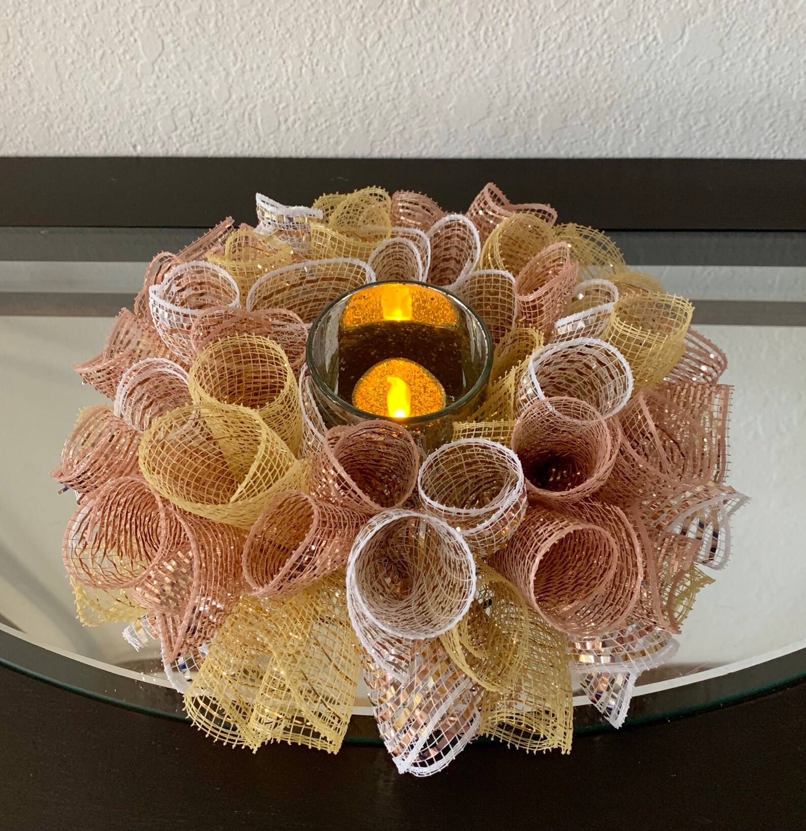 Deco Mesh Small Christmas Centerpiece Candle Ring Christmas Etsy