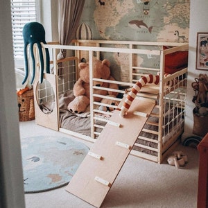 Kids Gym-Bed + SLATS add in OPTIONS, waxed or painted, Montessori bed, floor bed, https://home4dreams.com