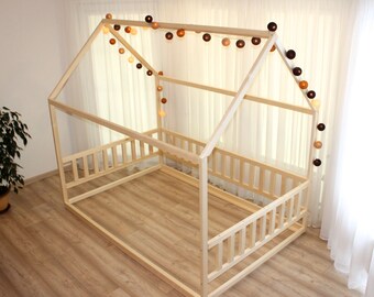 For US Size Bed Montessori Children Toddler Kid Wood Waldorf Toy Nursery Crib Kids Bedroom Floor