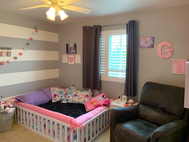 Nursery crib kids bedroom Montessori bed wood bed childrens beds waldorf toy floor bed kids beds Painted toddler bed
