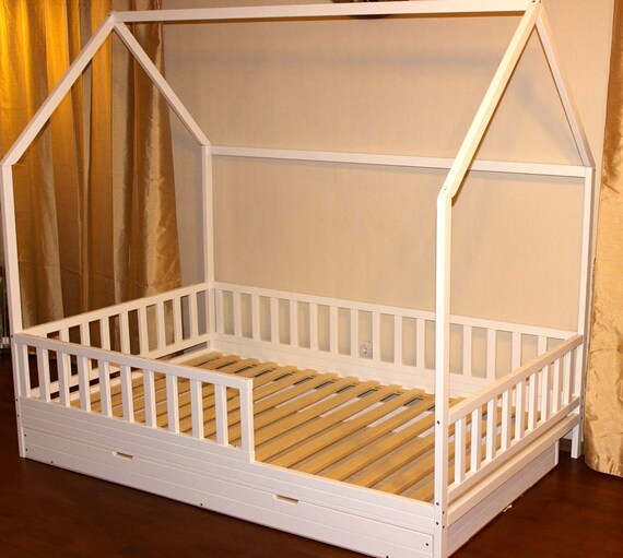 Painted with eco paint toddler bed, children bed, Montessori bed, kid bed, wood bed, children home, nursery crib, kids bedroom, floor bed