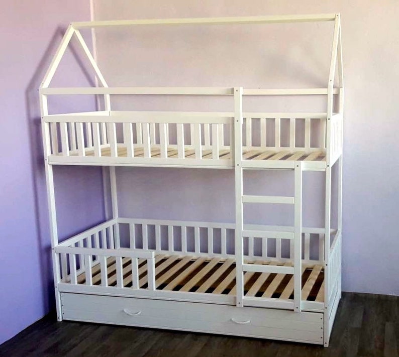 PAINTED with ECO paint bunk bed with trundle Montessori floor Etsy