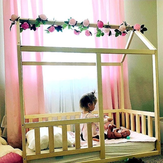 Toddler house bed, Montessori floor bed, teepee bed, kid bed, wood bed, children home, waldorf toy, children bed, kids bedroom, floor bed