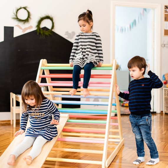 Painted Climbing triangle, Baby climber, Climbing ladder for toddler, Pikler triangle, Step Triangle, Triangle with ramp