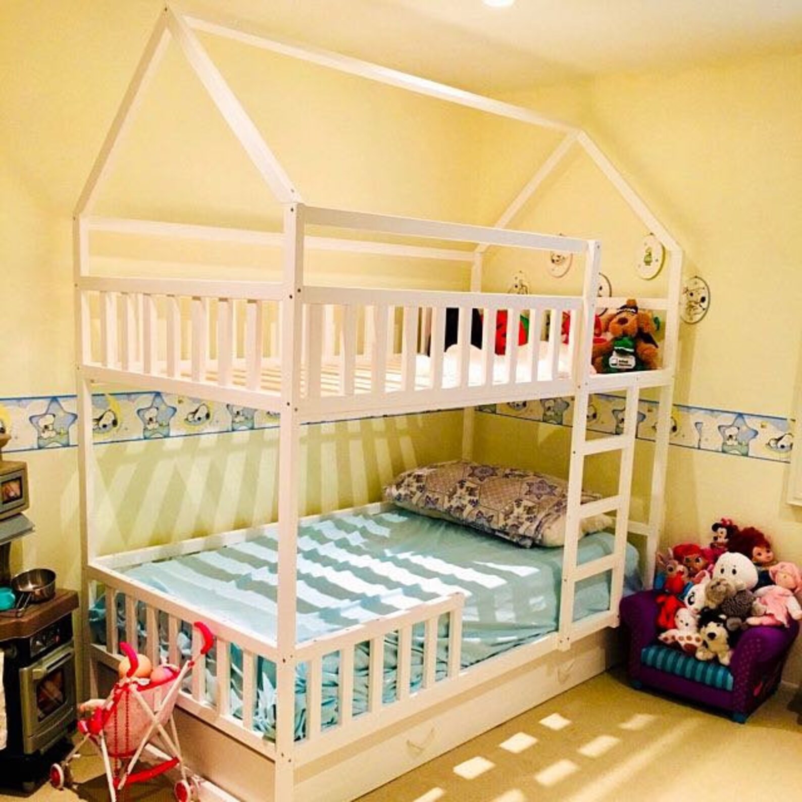 PAINTED With ECO Paint Bunk Bed With Trundle Montessori Floor Etsy