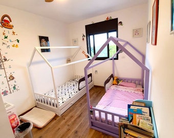 Painted with eco paint toddler bed, children bed, Montessori bed, kid bed, wood bed, children home, kids bedroom, floor bed