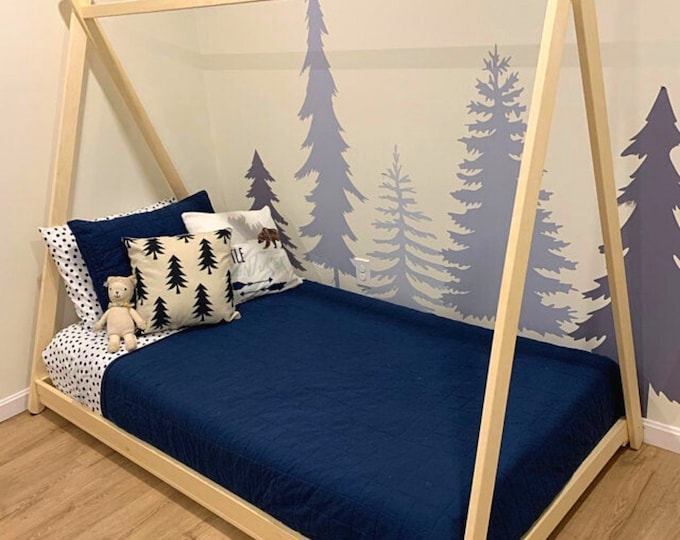 Toddler house bed, Montessori floor bed, teepee bed, kid bed, wood bed, children home, waldorf toy, children bed, kids bedroom, floor bed