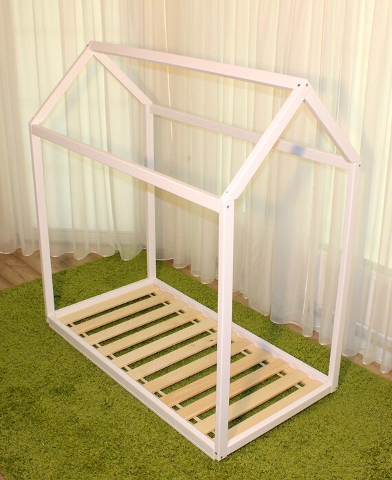 Painted toddler house bed with slats, Montessori style floor bed!