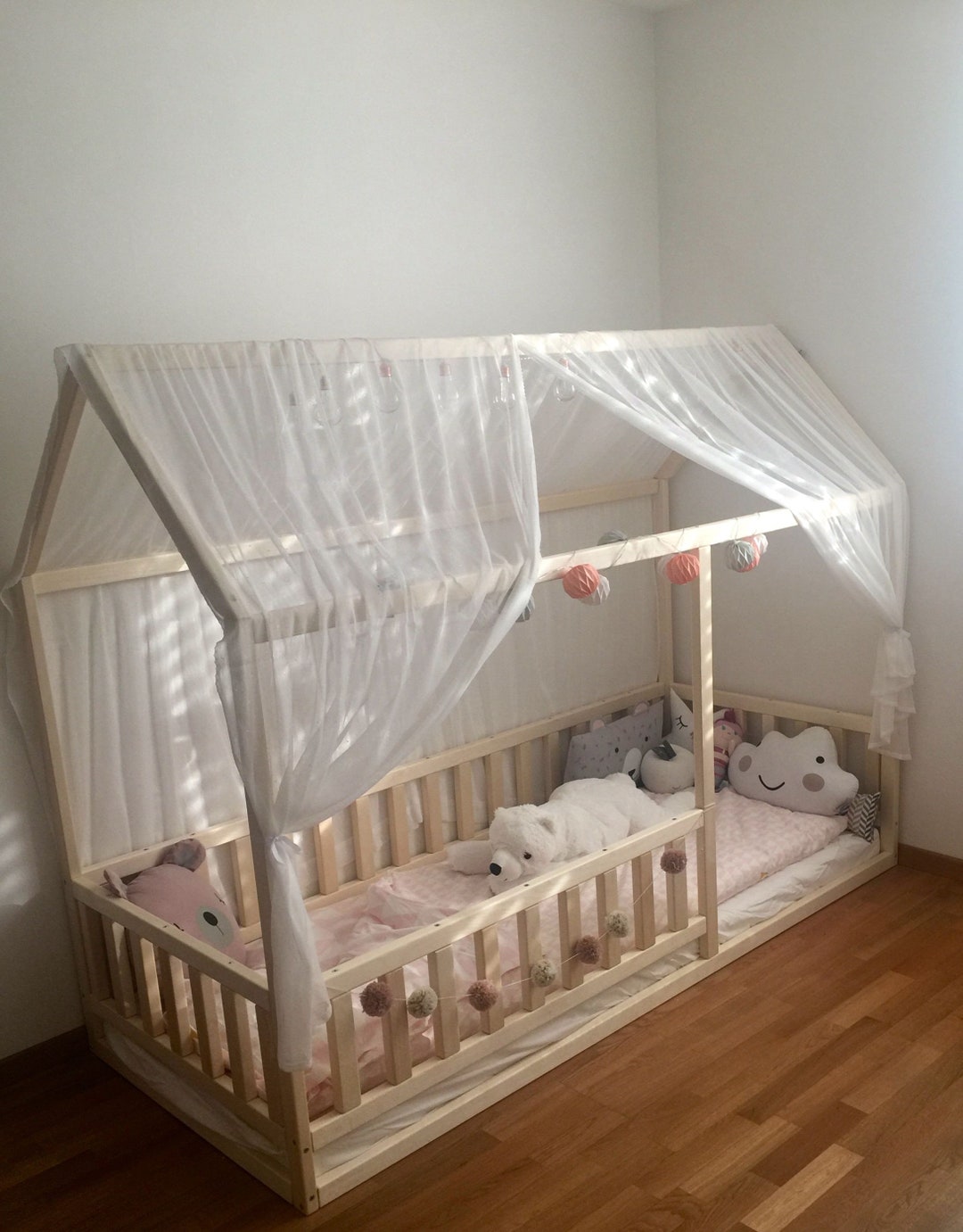 Toddler House Bed With Slats, Montessori Floor Bed, Kid's Bed, Wood Bed