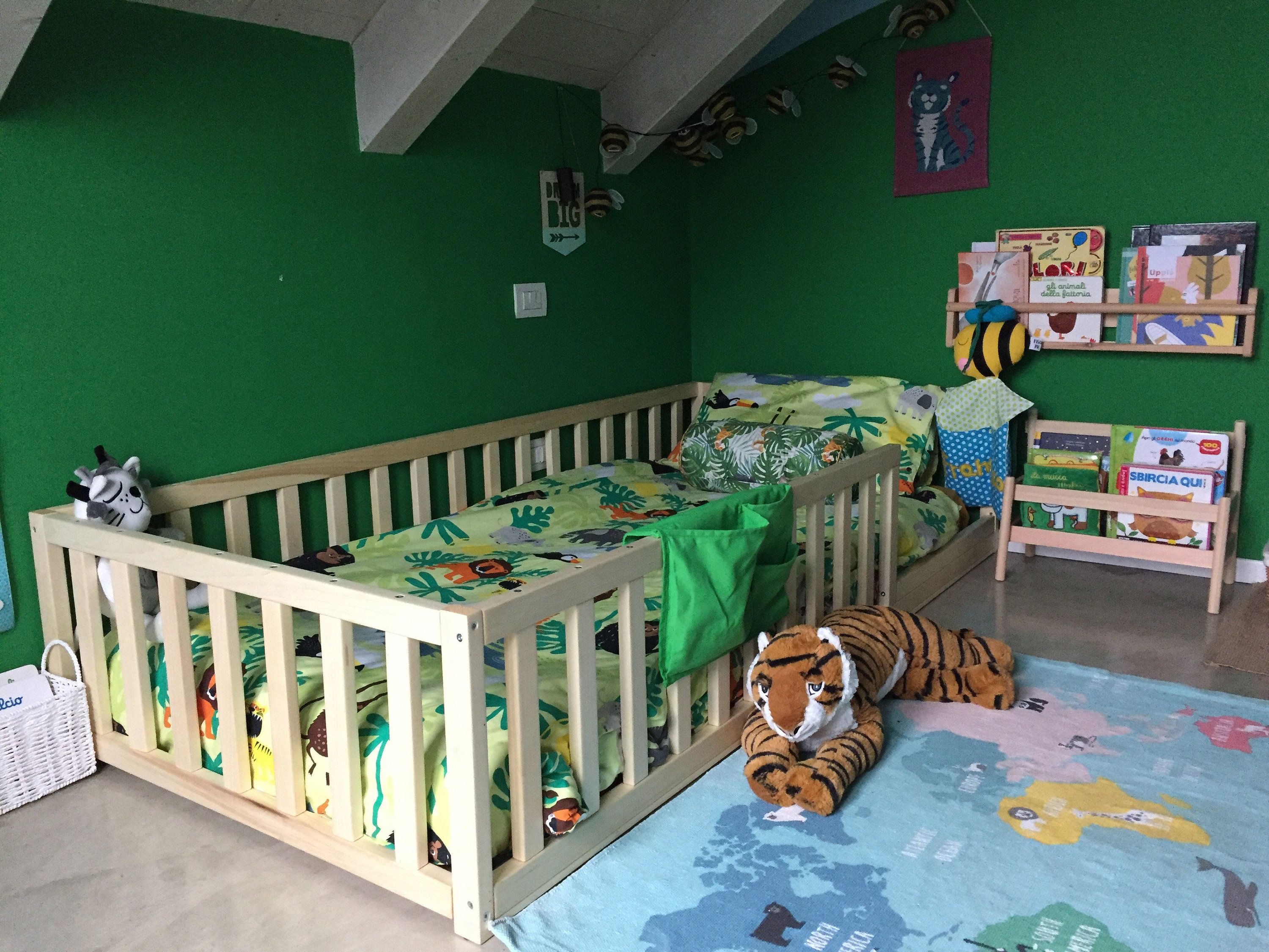 toddler bed with mattress underneath