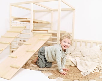 Kids Bed-Gym-Climbing frame! All in one!  SLATS add in OPTIONS, waxed or painted, Montessori bed, floor bed, https://home4dreams.com