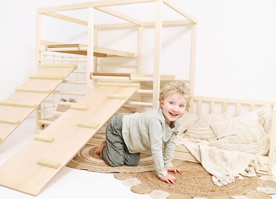 Kids Bed gym climbing Frame All in One SLATS Add in OPTIONS Waxed