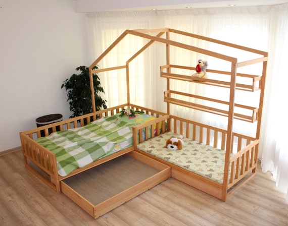 Toddler house beds with slats. Montessori style bed.
