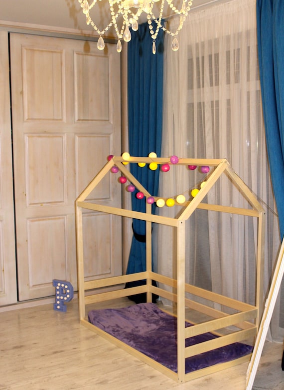 Toddler house bed, Montessori floor bed, teepee bed, kid bed, wood bed, children home, waldorf toy, children bed, kids bedroom, floor bed