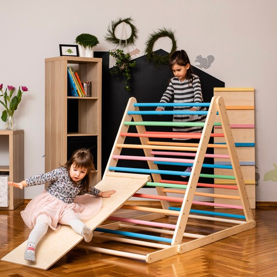 Painted Climbing triangle, Baby climber, Climbing ladder for toddler, Pikler triangle, Step Triangle, Triangle with ramp, foldable triangle