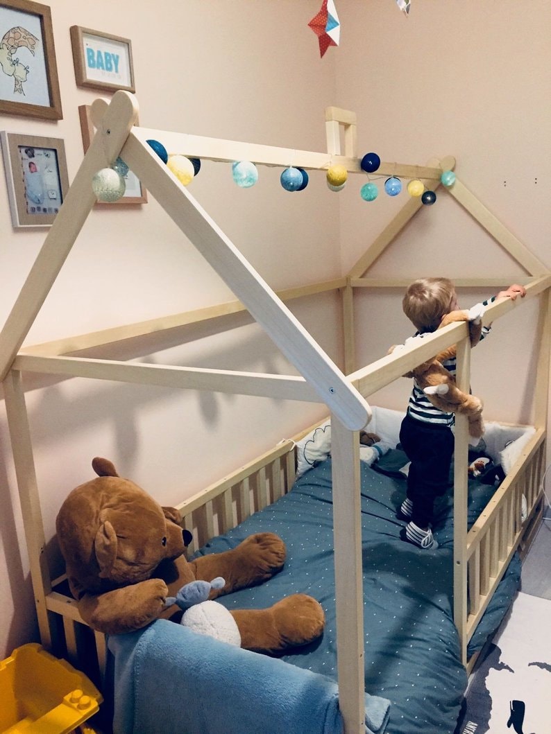 Painted toddler house bed with slats Montessori floor bed Etsy