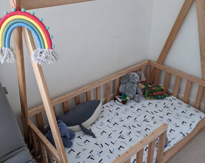 Teepee toddler house bed, Montessori floor bed, kid bed, wood bed, children home,  children bed, kids bedroom, floor bed
