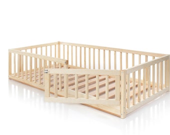 Lit pour tout-petit avec barrières rondes, lit Montessori, lit au sol, lit au sol montessori, enfant et bébé, bodenbett, lit pour enfant, www.home4dreams.com