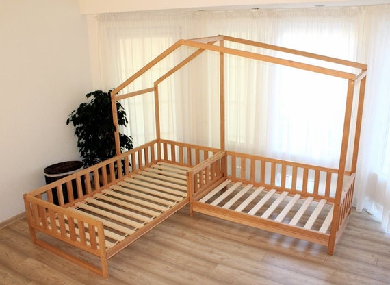 Toddler house beds with slats 75x39in 191x100 cm, gray
