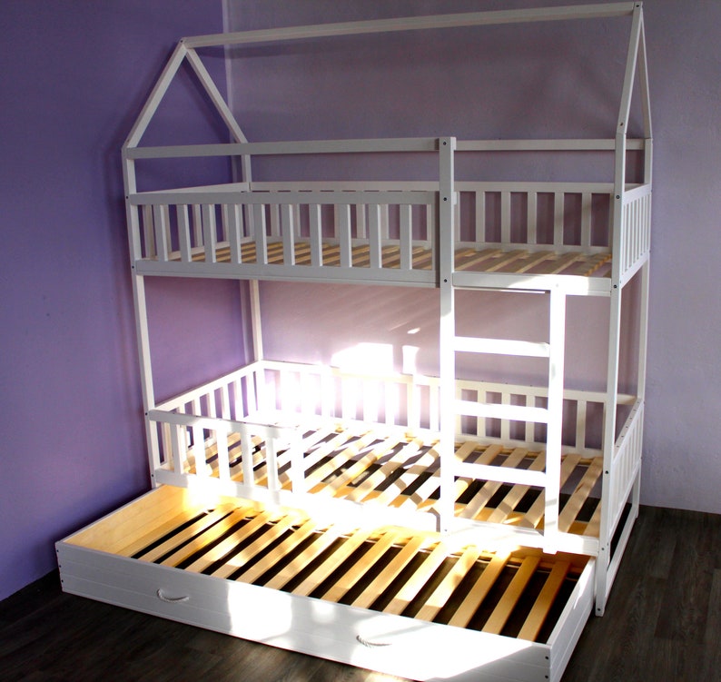 PAINTED with ECO paint bunk bed with trundle Montessori floor Etsy
