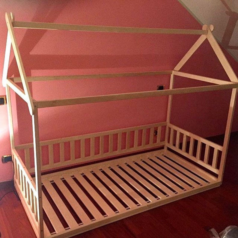 Toddler House Bed With Slats Kids Bed Wood Bed Montessori Etsy