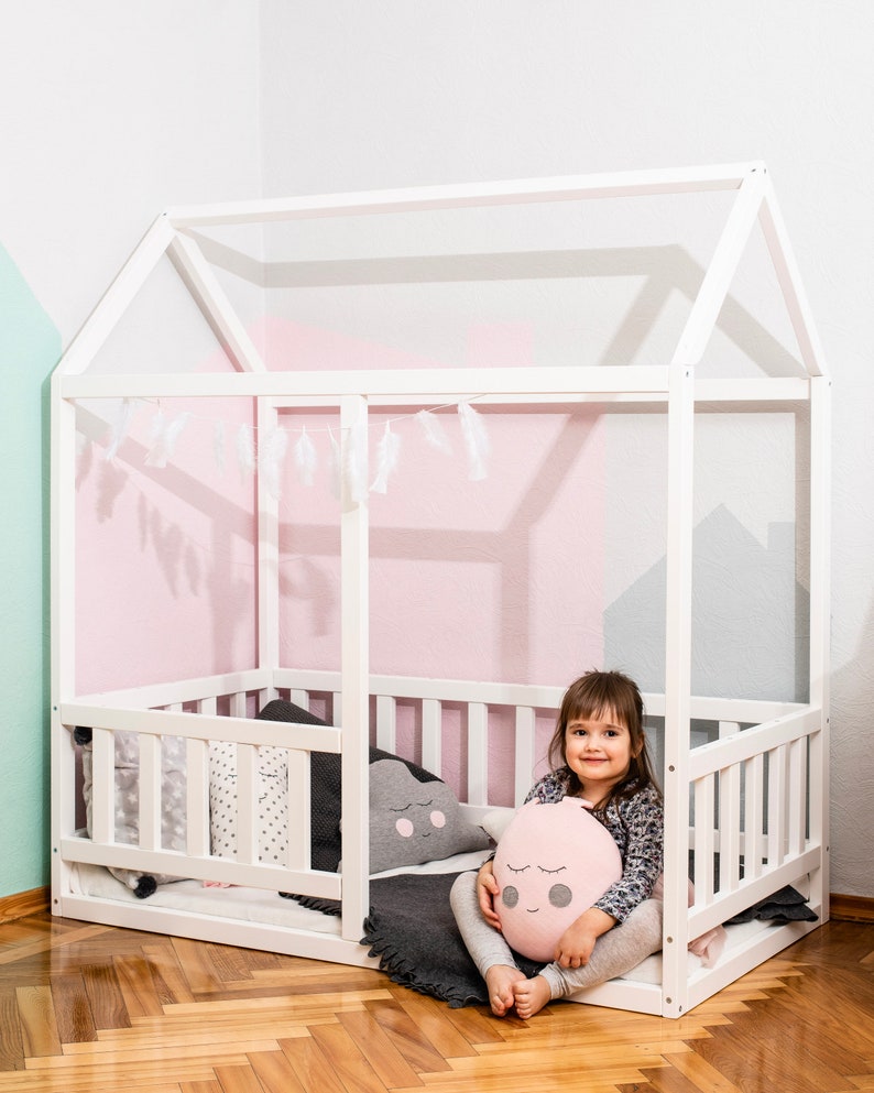 Painted Toddler House Bed With Slats Montessori Floor Bed Etsy