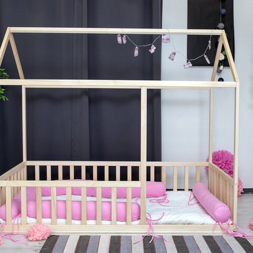 Painted Toddler House Bed With Slats Montessori Floor Bed Etsy