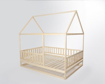 Toddler house bed with slats, Montessori floor bed, kid's bed, wood bed, kid's bedroom