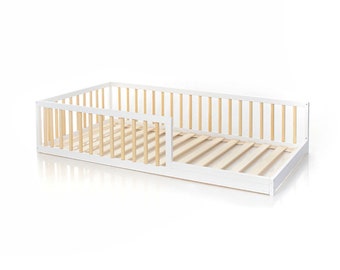 NEW! Painted toddler bed with round rails and slats , Montessori bed, floor bed, 4 rails www.home4dreams.com