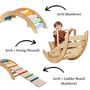 Handcrafted Montessori climbing arches and rockers made from high-quality wood
Montessori rocking play device for toddlers
Montessori arch, Montessori rocker, Climbing toy
Montessori climber
Baby rocker
Pikler triangle toy
Pikler arch
Wooden toys