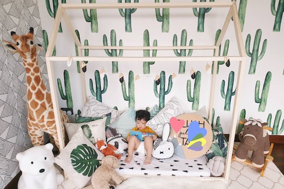 Toddler house bed with slats, Montessori bed, teepee bed, kid bed, wood bed, children home, waldorf toy, children bed, kids bedroom