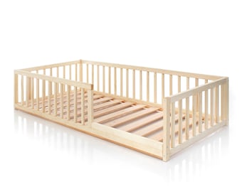 NEW! Toddler bed with round rails and slats, Montessori bed, Floor Bed, www.home4dreams.com