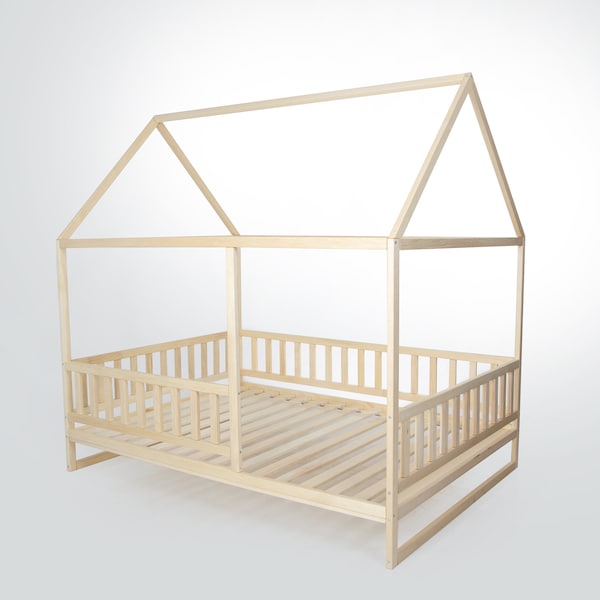 Lit maison pour tout-petits avec lattes, lit au sol de style Montessori, lit pour enfant, lit en bois, chambre pour enfant