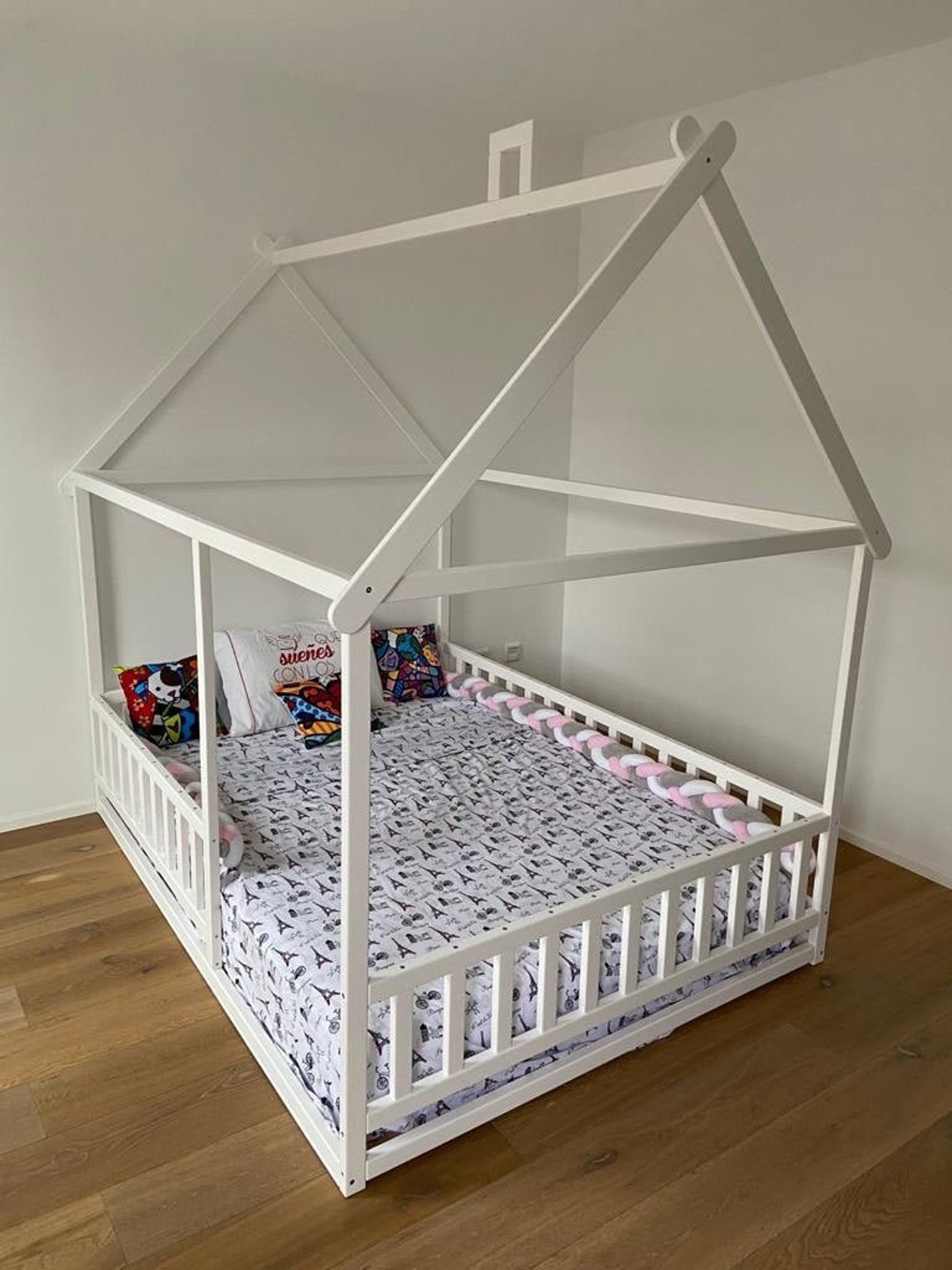 Painted Toddler House Bed With Slats Montessori Floor Bed Etsy